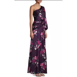 Mac Duggal Purple Floral One-Shoulder Maxi Dress